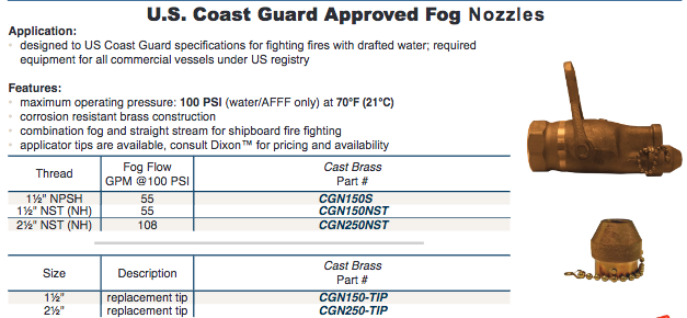 U.S. Coast Guard Approved Fog 
Nozzles