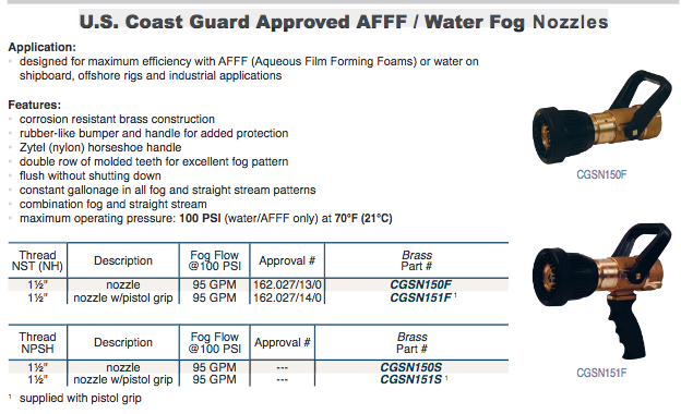 U.S. Coast Guard Approved AFFF / Water Fog 
Nozzles